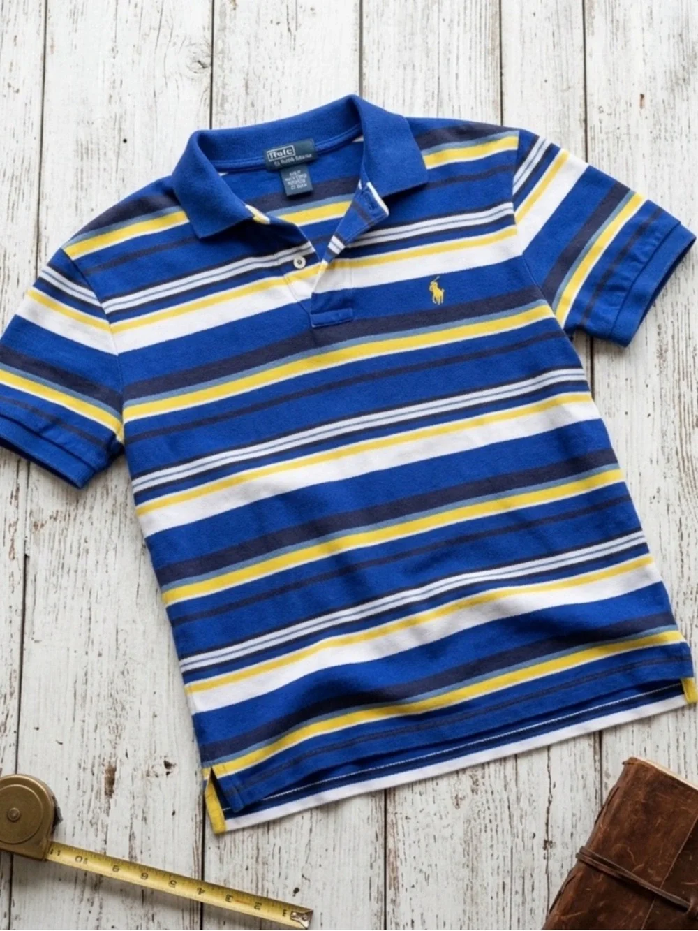 Ralph Lauren Boys Striped Polo in Blue, Yellow & White